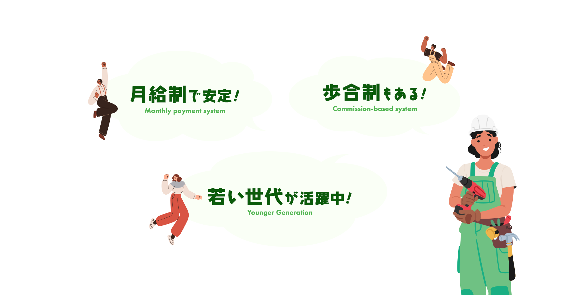 経験者大歓迎 月給制で安定 歩合制もある 若い世代が活躍中